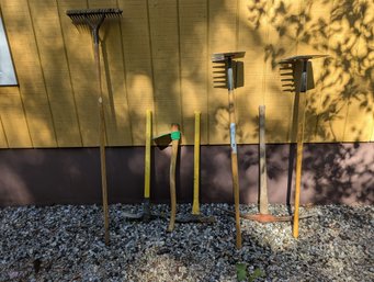 Lot Of Pickaxes And Outdoor Hand Tools