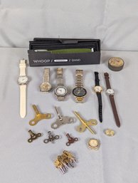 Lot Of Wrist Watches, Clock Keys, A Whoop Band & Related