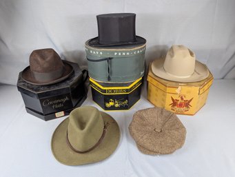 Lot Of 4 Hat Boxes & Vintage Hats