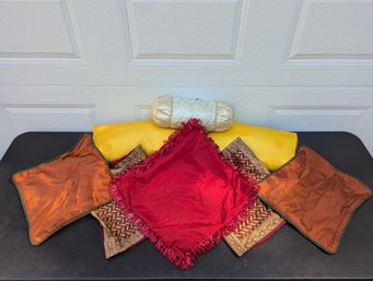 Interesting Lot Of Decorative Pillows & Cover Including Two Asian Motif