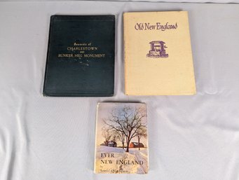 3 Books 1853 Souvenir Of Charlestown And The Bunker Hill Monument & Two Books On New England