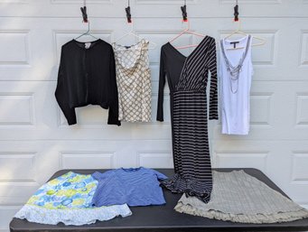 Lot Of Womens Clothing, Tops, Skirts & A Dress Mostly Marked Medium Including Izod, Isaac Mizrahi, Etc..
