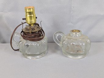 Pair Of Antique Matching Finger Lamps  Oil / Kerosene Lamps