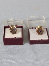 Lot Of 2 - 10k Gold Tie Tack / Lapel Pins With Blue Stones 2.78 Grams