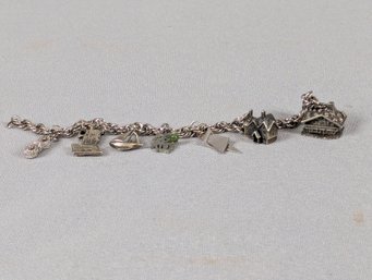 Sterling Silver Charm Bracelet - House Of Seven Gables ? Sailboat, Owl, Etc..