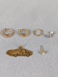Lot Of Misc 14k Gold 3.21 Grams - Including A Dale Ernhardt Pendant & Misc Earings Including One Diamond