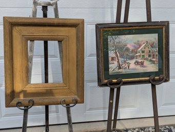 Lot Of 2 Antique Frames  One With A Currier & Ives Style Print