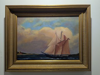 Original Oil Painting - Sailing Off The Coast Of Maine - By Stella Orfant