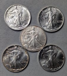 Lot Of 5 - US One Dollar - 1 Ounce - Silver Eagles - Minted In The 1980 /90s