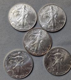 Lot Of 5 - US One Dollar - 1 Ounce - Silver Eagles - Minted In The 2000s