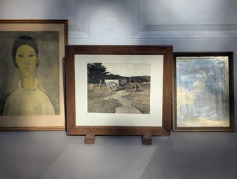 Lot Of 4 Vintage Prints - Including 2 Andrew Wyeth In A Footed 2 Sided Frame