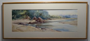 Large Original Costal Watercolor Scene By M Chamberlain