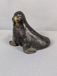 Small Signed Bronze By Scott Nelles Of A Walrus
