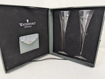 Boxed Set Of Waterford Cut Crystal Champagne Flutes
