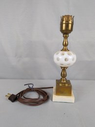 Opalescent Coin Dot Boudouir Lamp - Possibly Fenton Glass Font