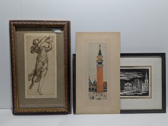 Lot Of 2 Vintage / Antique Artist Signed Prints