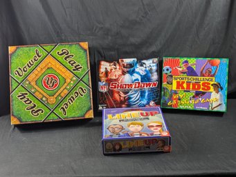 Lot Of 4 Board Games Including Vowel Play, NFL Show Down, Sports Challenge For Kids, Line Up