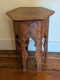 Hexagonal Pyrography Tambor Style Table / Plant Stand
