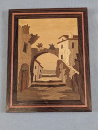 Italian Inlaid Marquetry Wood Wall Art  Italian Coastal Scene