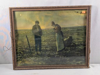 Vintage Wooden Carved Frame With Older Faded Print