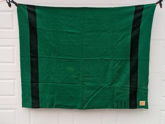 Vintage Hudon Bay Green & Black Striped Wool Blanket 6.5 X 5