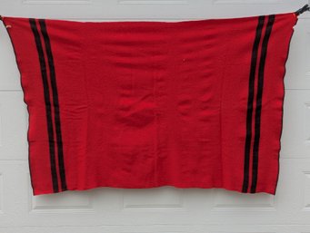 Vintage Possibly Hudon Bay Red & Black Striped Wool Blanket 6.5 X 4