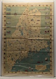 20 X 28' Vintage 1935 M C Linscott Map - Maine Its Recreation And History