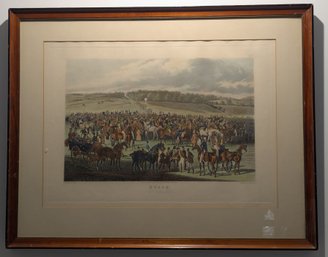 1836 Hand Colored Lithograph Epsom The Betting Post By James Pollard / Chas Hunt Published  By Ackermann & Co
