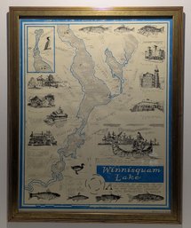 Large Framed Poster Print Map Lake Winnisquam By William P Tompkins