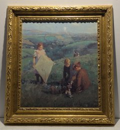 Harold Harvey (1874-1941) Nicely Framed Print On Canvas - Flying The Kites