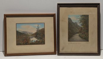 Lot Of 2 Small Sawyer Hand Colored Photographs Echo Lake Franconia & Dixville Notch  New Hampshire
