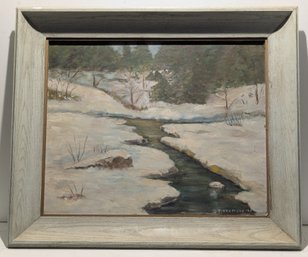 Mid 20th Century Original Oil Painting Winter Scene By Gladys Tittemore Winter Brook