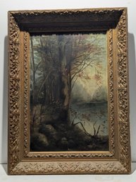 19th Century Original Oil Painting New Hampshire Landscape On Academy Board  Unsigned