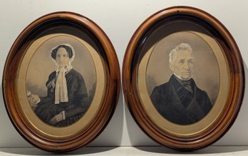 Pair Of Original Gouache/ Mixed Media Ancestral Portraits  Rutledge Name On Backs  Beautiful Frames