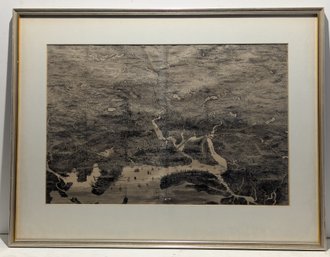 1871 Boston Harbor & Vicinity Birds Eye View / Map  Original Printing  Framed