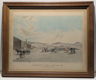 Antique Hand Colored Lithograph  Rockland Lake Cutting Ice After John W Hill Litho By  G & W Endicott