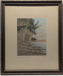 Antique Hand Colored Sawyer Photograph Ledges Lake Champlain