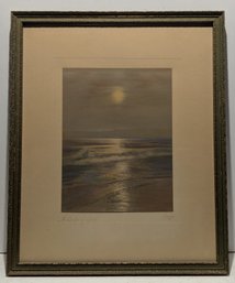 Antique Hand Colored Sawyer Photograph A Bridge Of Gold Seascape