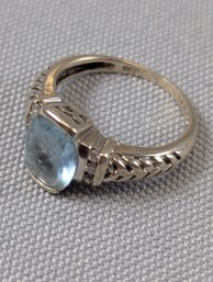 14k White Gold Ring With Pale Blue Maine Tourmaline Barrel Shape Cushion Cut & Diamonds 1.9dwt/ 3.0g Size 5