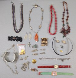 Lot Of Misc Jewelry - Including A Sterling Choker, Swatch, Beaded Necklaces, Etc...