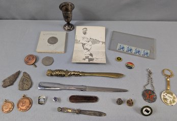 Misc Lot Including 2 Sterling Cordials, Texaco, Arrow Heads, Political, Baseball, Coins, Stamps Etc...