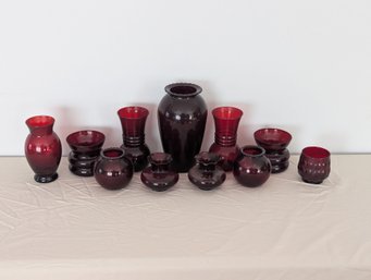 Lot Of 10 Royal Ruby Red Glass  Vases