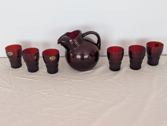 Lot Of Royal Ruby Red Glass  - Pitcher & Six Glasses