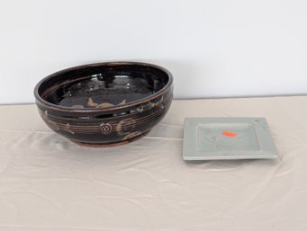 Hand Thrown 2 Piece Studio Pottery Lot By Iris Minc  Purple Sage Pottery