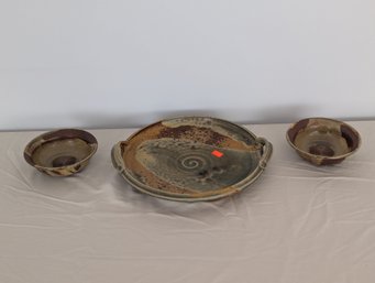 Hand Thrown Studio Pottery Lot Of 3 Similar Pieces Artist Signed