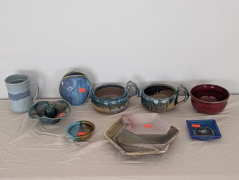 Lot Of 9 Piece Of Artist Signed Studio Pottery