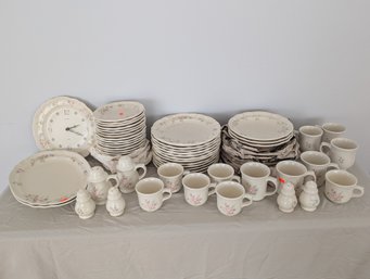 Partial Set Of Pfaltzgraff Dinnerware Including Two Platters & Wall Clock  Floral Rose Design