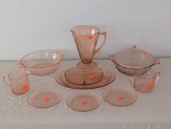 Lot Of Pink Depression Glass  Poinsettia Pattern?