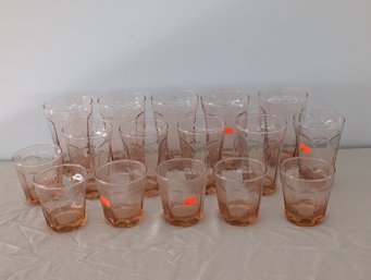 Lot Of Pink Glass Tumblers / Glasses