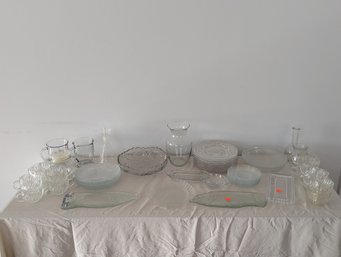 Large Lot Of Misc Clear Glass Including A Cut Crystal Footed Bowl